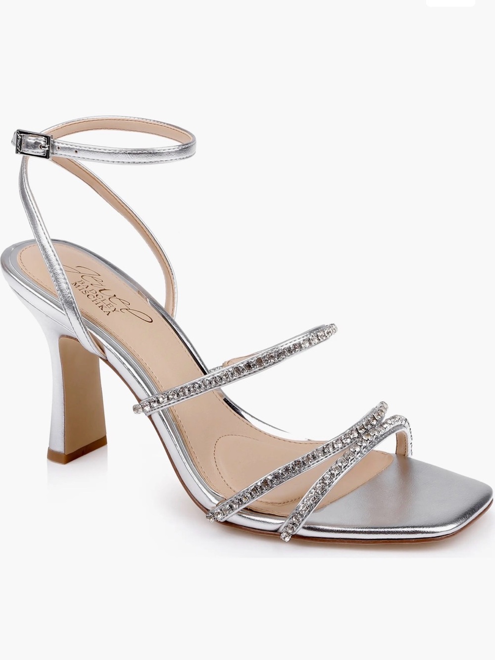 Jewel Badgley Mischka Paulette Silver Rhinestone Heels Sandals Size 8 Bridal